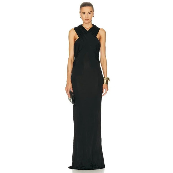 SAINT LAURENT Hooded Crepe Dress in Noir 36 New Womens Long Maxi Gown - Picture 1 of 17